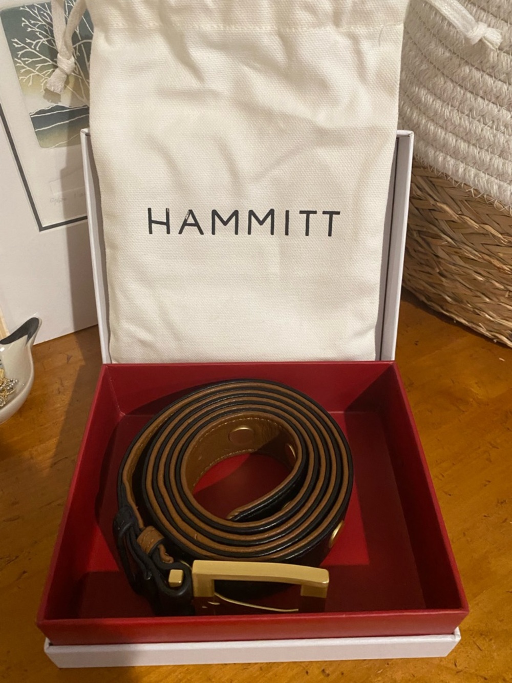 Hammitt Women’s Reversable Leather Belt with Gold Buckle